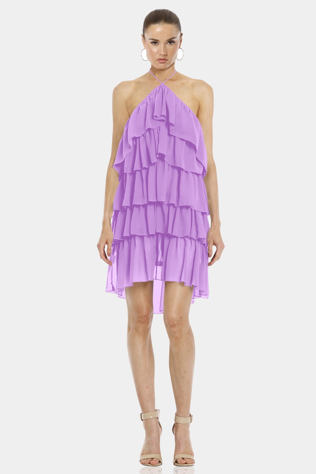 Lilac Dress Mini | Crossed Neck Dress | Mini Ruffle Dress | Qishma – qishma